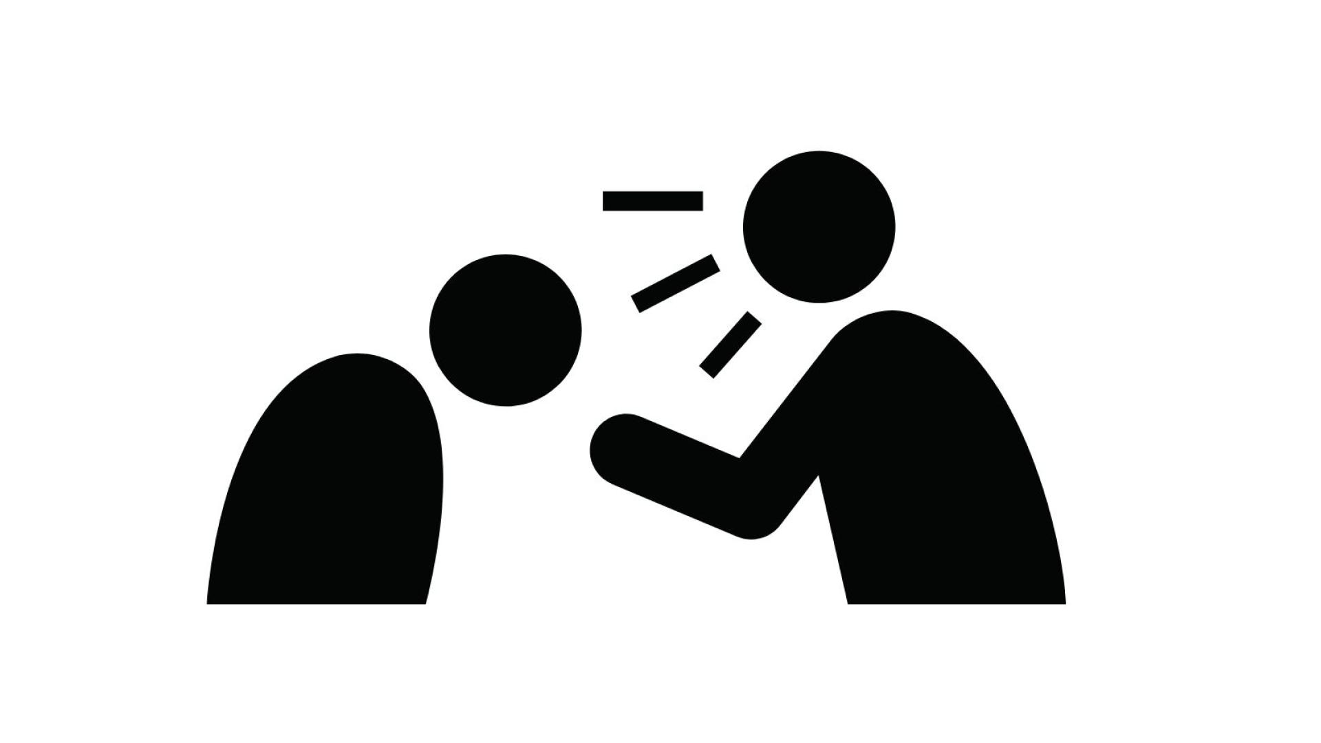 Back and white graphic of person yelling at another person who is cowering.