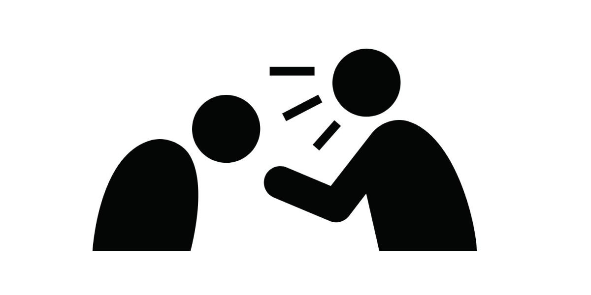 Back and white graphic of person yelling at another person who is cowering.