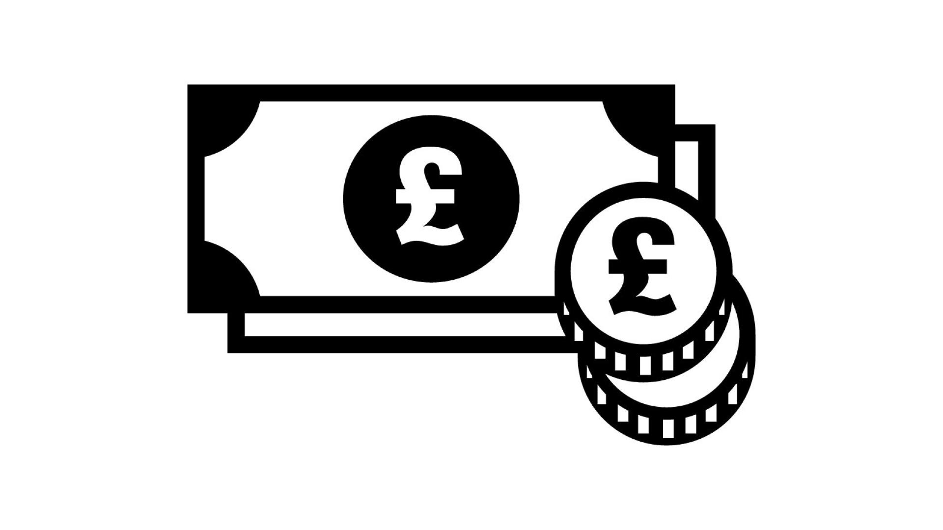 Graphic of pound symbol on notes and coins