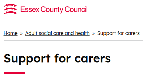 Image of website with title Support for Carers